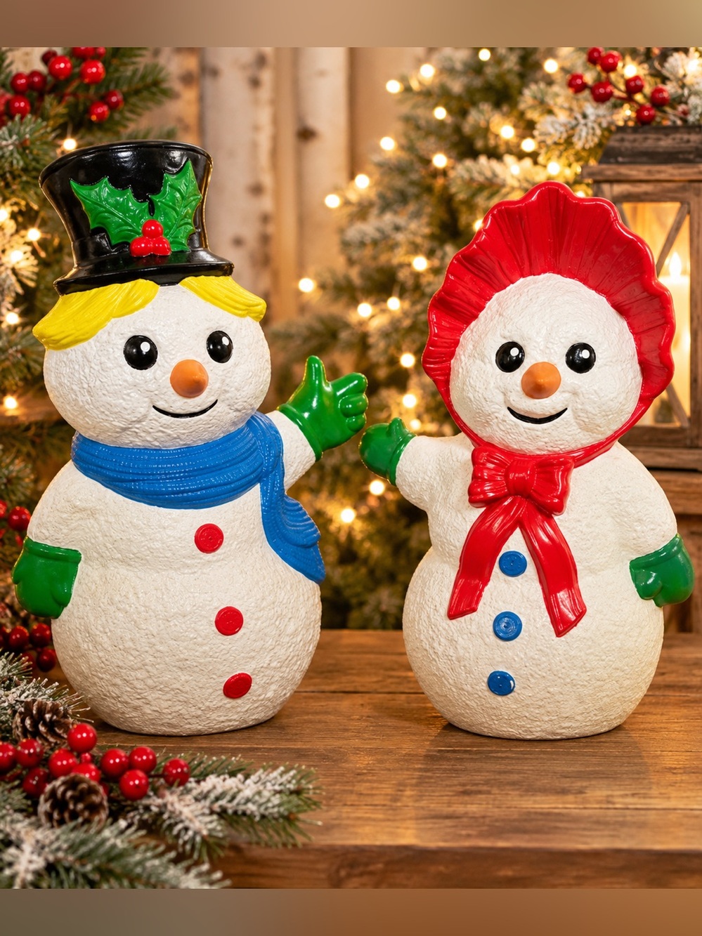 Vintage Holland Mold 1990s Textured Ceramic 14” Mr and Mrs Snowman Christmas